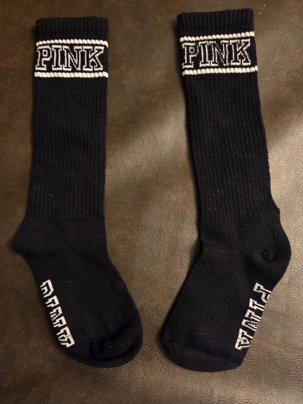 PINK Victoria's Secret Black  Athletic Socks with White Logo
